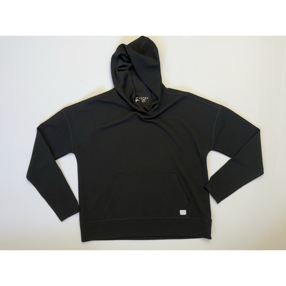 Soybu Womens Black Textured Waffle Knit Hoodie Recycled‎ Poly Blend Small